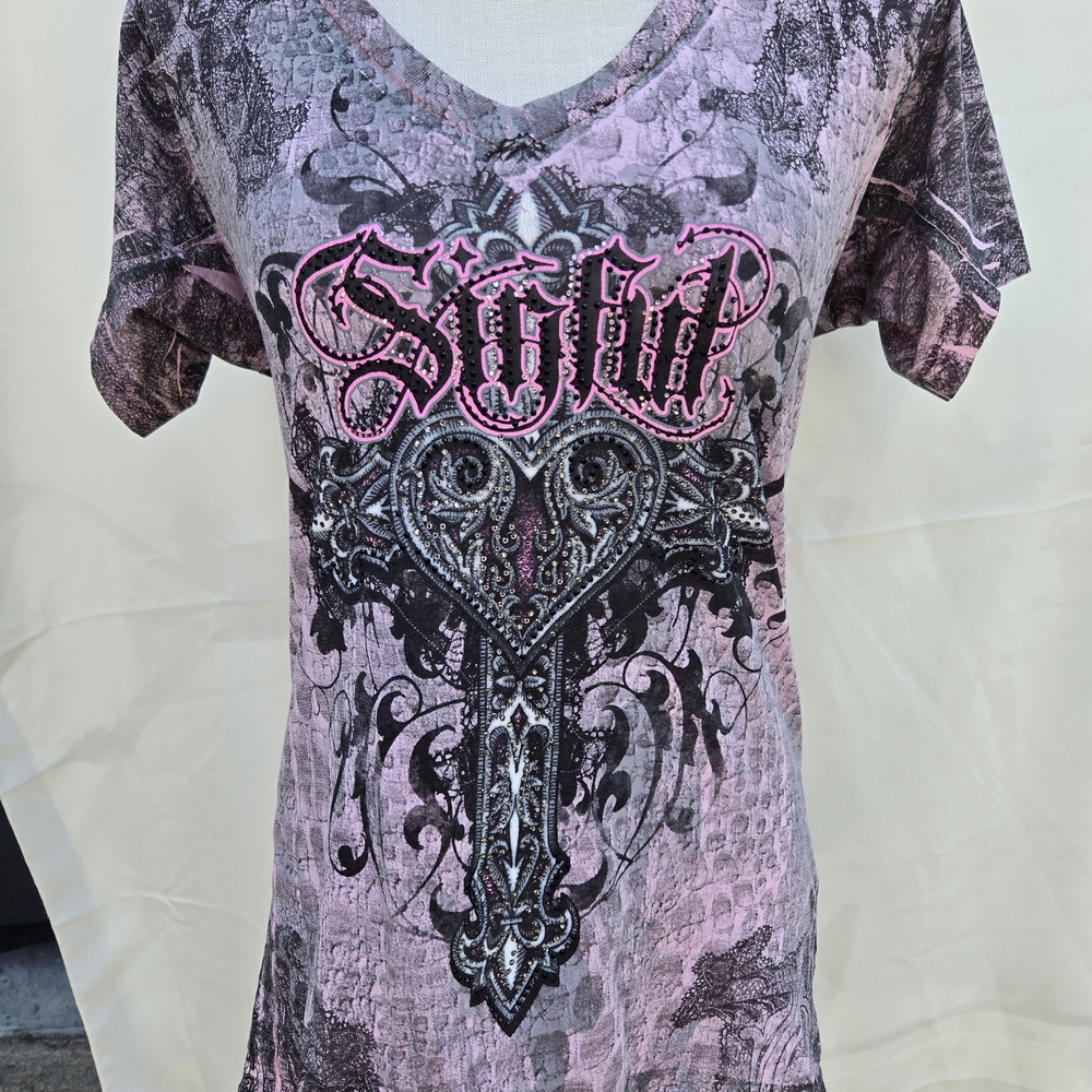 Sinful Graphic Women's Tee - Pink and Black Size L